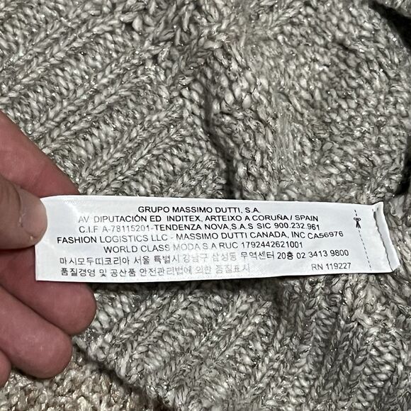 Massimo Dutti Lana Wool Blend Cable Knit Sweater Gray Metallic Women’s Small NWT - Picture 6 of 12